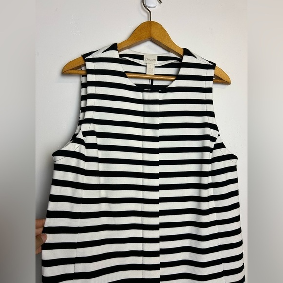 Chico’s Mini Dress Women 1/M  Striped Sleeveless High Quality Black-White luxe - Picture 3 of 13